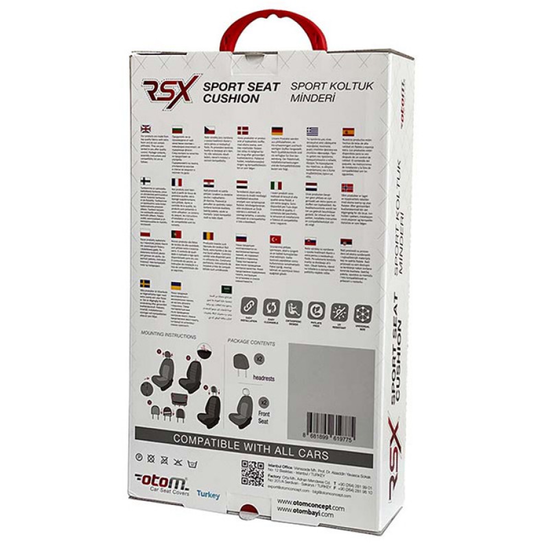 Ημικαλύμματα Καθισμάτων Αυτοκινήτου Otom RSX Sport Ύφασμα Κεντητό Καπιτονέ Γκρι Με Μαύρη Ραφή RSXL-103 2 Τεμάχια - 11771 49337