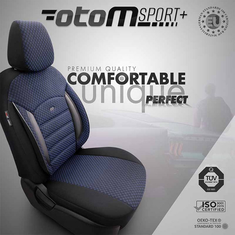 Καλύμματα Αυτοκινήτου Otom Sport Plus Design Universal Βαμβακερό Ύφασμα / Rachel / Δερματίνη Σετ Εμπρός / Πίσω Μαύρο - Μπλε SPTPLS-104 11 Τεμάχια - 11808 49378