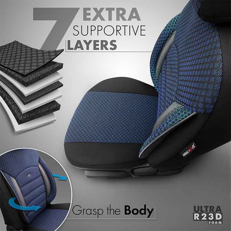 Καλύμματα Αυτοκινήτου Otom Sport Plus Design Universal Βαμβακερό Ύφασμα / Rachel / Δερματίνη Σετ Εμπρός / Πίσω Μαύρο - Μπλε SPTPLS-104 11 Τεμάχια - 11808 49378