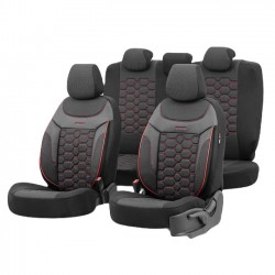 Καλύμματα Αυτοκινήτου Otom Carbon Design Universal Jacquard / Rachel / Δερματίνη Σετ Εμπρός / Πίσω Μαύρο - Κόκκινο CRB-3402 11 Τεμάχια - 11810 49376