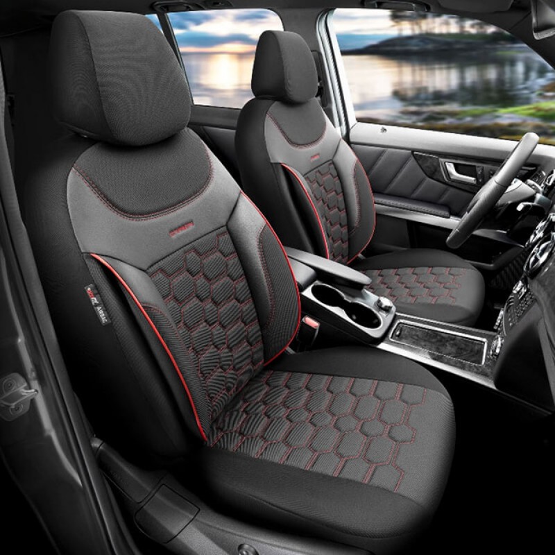 Καλύμματα Αυτοκινήτου Otom Carbon Design Universal Jacquard / Rachel / Δερματίνη Σετ Εμπρός / Πίσω Μαύρο - Κόκκινο CRB-3402 11 Τεμάχια - 11810 49376