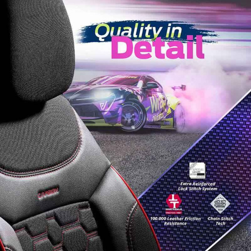 Καλύμματα Αυτοκινήτου Otom Carbon Design Universal Jacquard / Rachel / Δερματίνη Σετ Εμπρός / Πίσω Μαύρο - Κόκκινο CRB-3402 11 Τεμάχια - 11810 49376