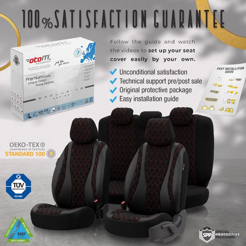 Καλύμματα Αυτοκινήτου Otom Emperor Design Universal Rachel / Δερματίνη Καπιτονέ Σετ Εμπρός / Πίσω Μαύρο Με Κόκκινο Κέντημα EMP-601 11 Τεμάχια - 11819 49388