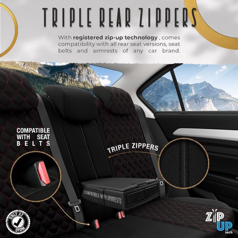 Καλύμματα Αυτοκινήτου Otom Emperor Design Universal Rachel / Δερματίνη Καπιτονέ Σετ Εμπρός / Πίσω Μαύρο Με Κόκκινο Κέντημα EMP-601 11 Τεμάχια - 11819 49388