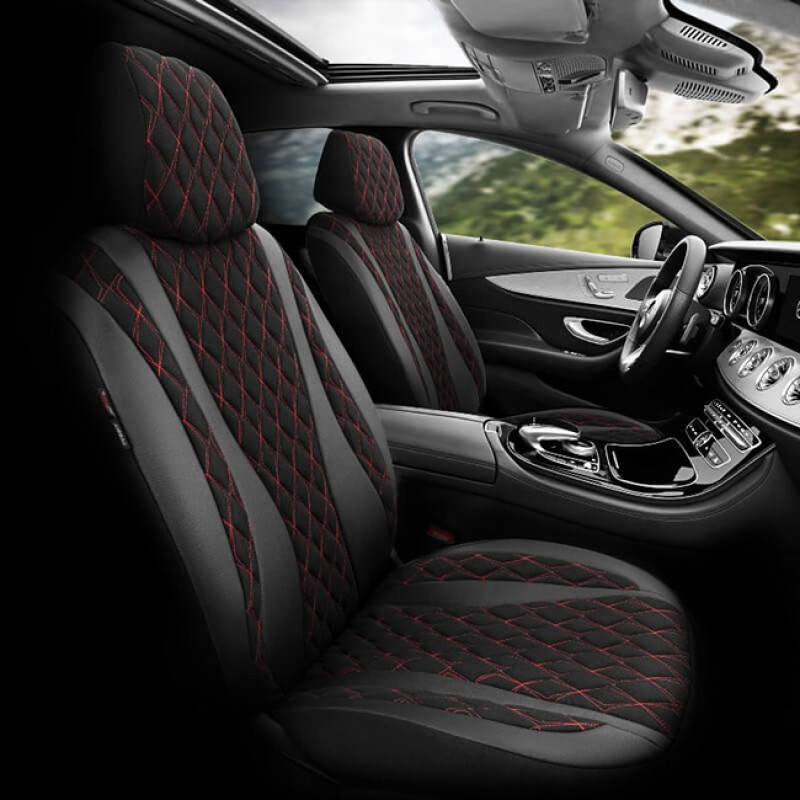 Καλύμματα Αυτοκινήτου Otom Emperor Design Universal Rachel / Δερματίνη Καπιτονέ Σετ Εμπρός / Πίσω Μαύρο Με Κόκκινο Κέντημα EMP-601 11 Τεμάχια - 11819 49388