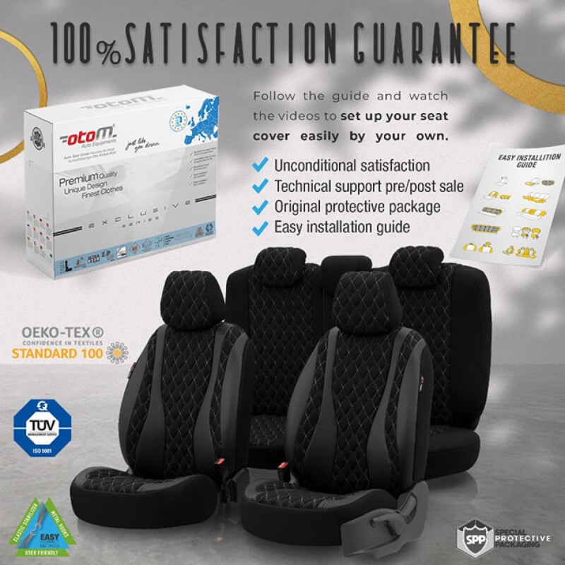 Καλύμματα Αυτοκινήτου Otom Emperor Design Universal Rachel / Δερματίνη Καπιτονέ Σετ Εμπρός / Πίσω Μαύρο Με Γκρι Κέντημα EMP-602 11 Τεμάχια - 11820 49387