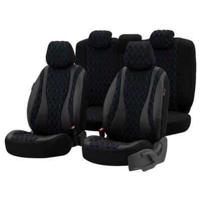 Καλύμματα Αυτοκινήτου Otom Emperor Design Universal Rachel / Δερματίνη Καπιτονέ Σετ Εμπρός / Πίσω Μαύρο Με Μπλε Κέντημα EMP-603 11 Τεμάχια - 11821 49386