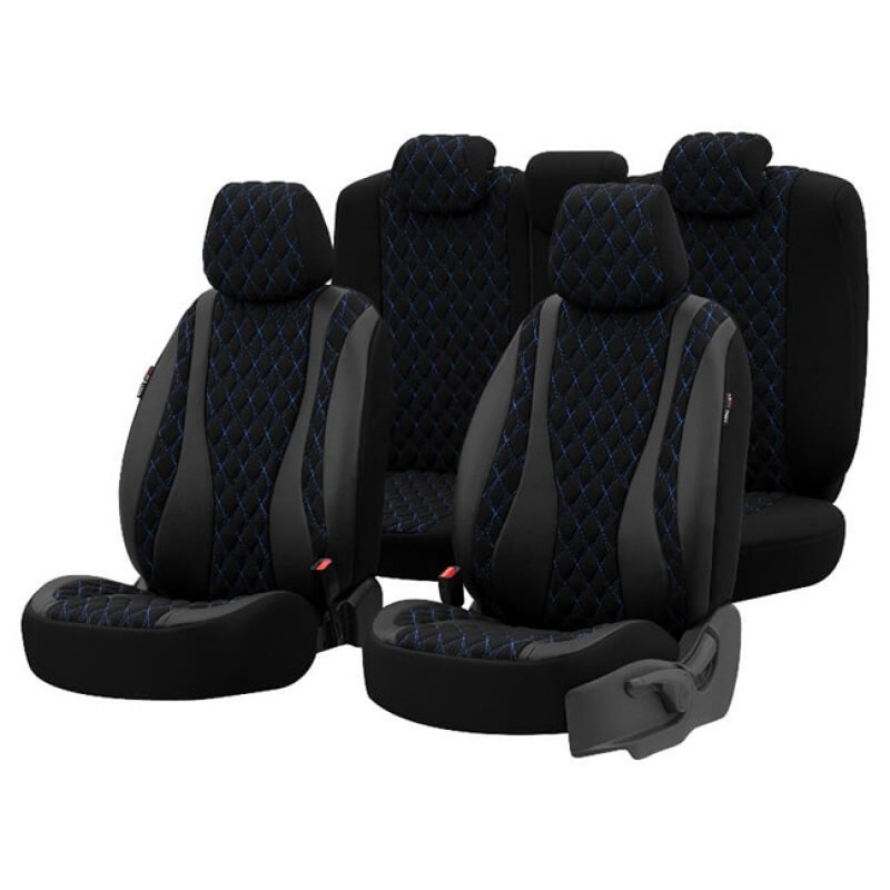 Καλύμματα Αυτοκινήτου Otom Emperor Design Universal Rachel / Δερματίνη Καπιτονέ Σετ Εμπρός / Πίσω Μαύρο Με Μπλε Κέντημα EMP-603 11 Τεμάχια - 11821 49386