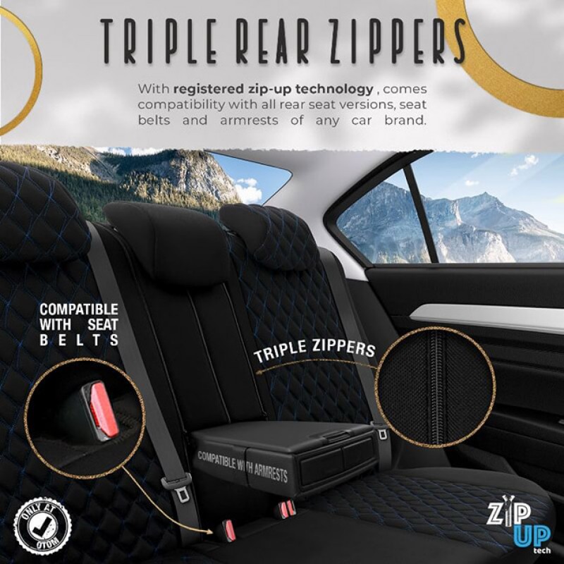 Καλύμματα Αυτοκινήτου Otom Emperor Design Universal Rachel / Δερματίνη Καπιτονέ Σετ Εμπρός / Πίσω Μαύρο Με Μπλε Κέντημα EMP-603 11 Τεμάχια - 11821 49386