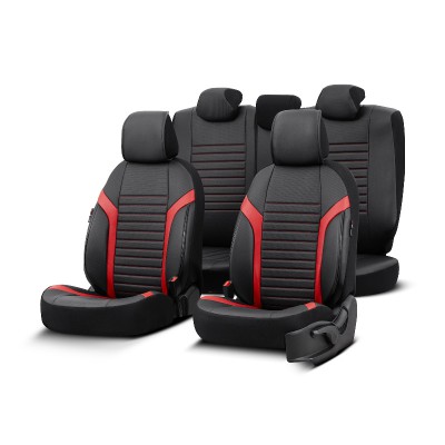 Καλύμματα Αυτοκινήτου Otom Coral Design Universal Full Δερματίνη Σετ Εμπρός / Πίσω Μαύρο / Κόκκινο CRΑL-104 11 Τεμαχίων - 11878 51161