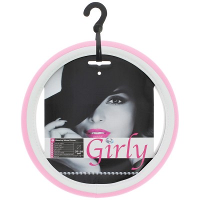Κάλυμμα Τιμονιού Αυτοκινήτου Δερματίνη Girly Ροζ-Λευκό Small-Medium 37-39cm 1 Τεμάχιο - 12237 47346