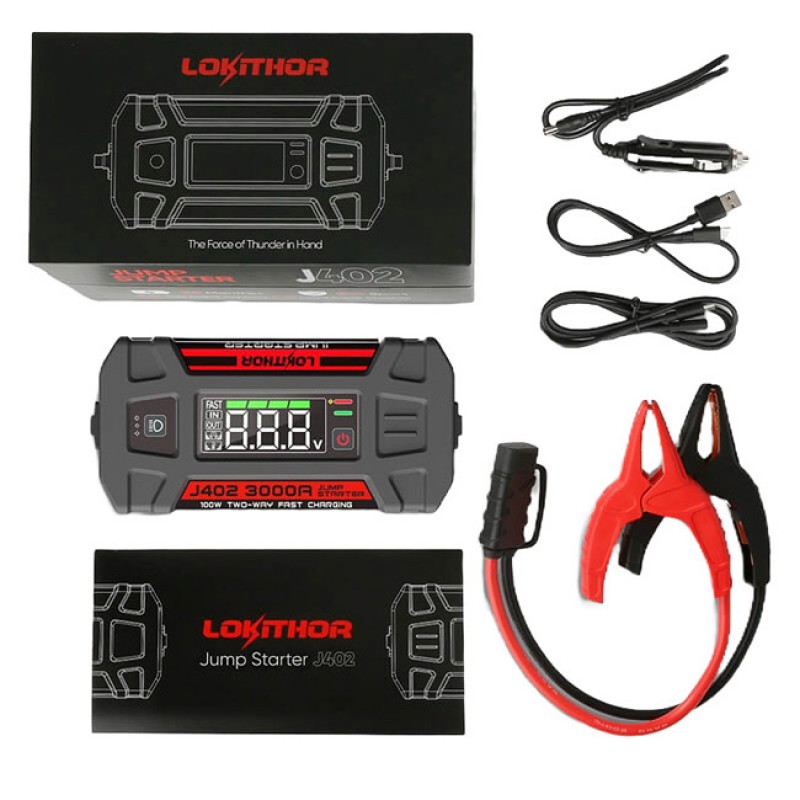 Εκκινητής Μπαταριών Αυτοκινήτου, Powerbank, Φακός Led 3 Σε1 Lokithor JA402 12 Volt 3000A 1 Τεμάχιο - 15417 49683