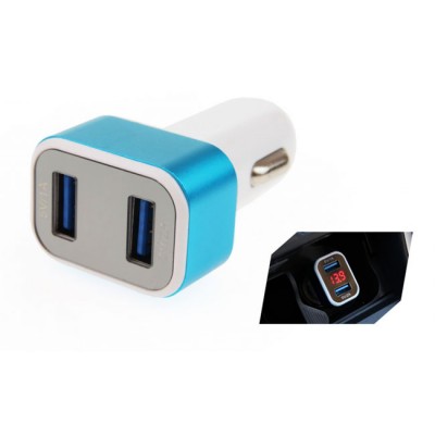 Φορτιστής Αναπτήρα Και Battery Check (Βολτόμετρο) Αυτοκινήτου Amio (01028) Με 2 USB Λευκό-Γαλάζιο 1 Τεμάχιο - 15456 47832