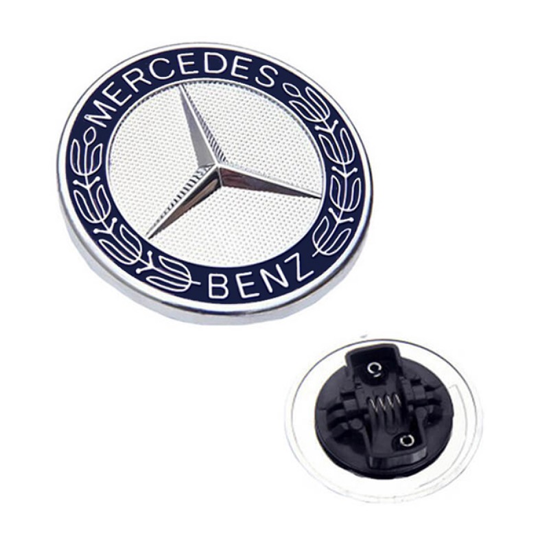 Σήμα Καπό Μπροστινό Κουμπωτό Mercedes-Benz Ασημί-Μπλε Στρόγγυλο Φ5.5cm - 24760 49809