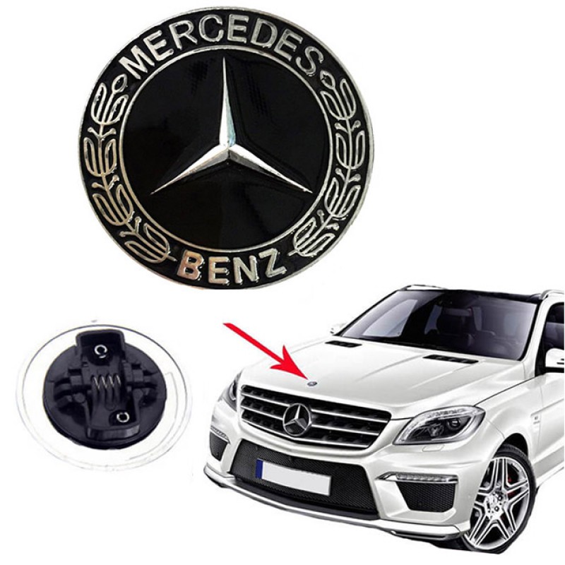 Σήμα Καπό Μπροστινό Κουμπωτό Mercedes-Benz Μαύρο-Ασημί Στρόγγυλο Φ5.5cm - 24761 49810