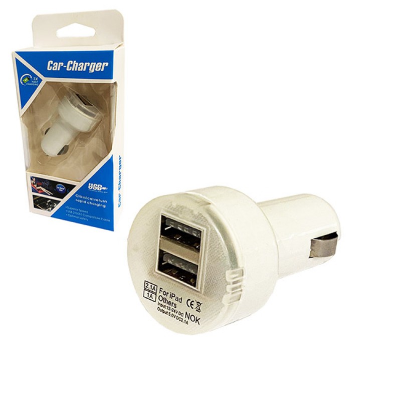 Φορτιστής Αναπτήρα Αυτοκινήτου Με 2 USB Λευκός 1 Τεμάχιο - 99056 40668
