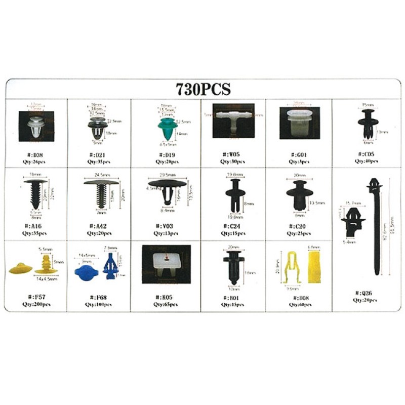 Κουμπώματα Ταπετσαρίας Αυτοκινήτου (17 Διαφορετικά Σχέδια) 730 Τεμάχια - 99152 47691