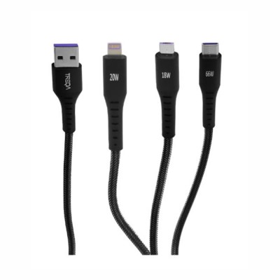 Καλώδιο USB Φόρτισης Και Μεταφοράς Δεδομένων 3πλό Για Smartphone, Type-C Και Iphone 5A 1Τμχ - 99516 47836