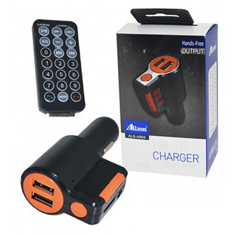 Fm Transmitter ALS-A905 Με Bluetooth, 2 USB, Οθόνη LCD Και Τηλεχειριστήριο Μαύρο 1 Τεμάχιο - 99517 47930