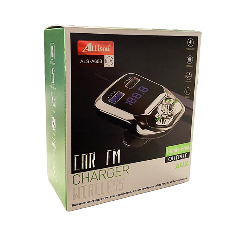 Fm Transmitter ALS-A688 Με Bluetooth, 2 USB, Οθόνη LCD Και Τηλεχειριστήριο Ασημί-Μαύρο 1 Τεμάχιο - 99551 49182