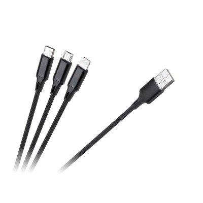 Καλώδιο 3σε1 USB σε microUSB, USB type C, Lightning 1m REBEL - RB-6005-100-B