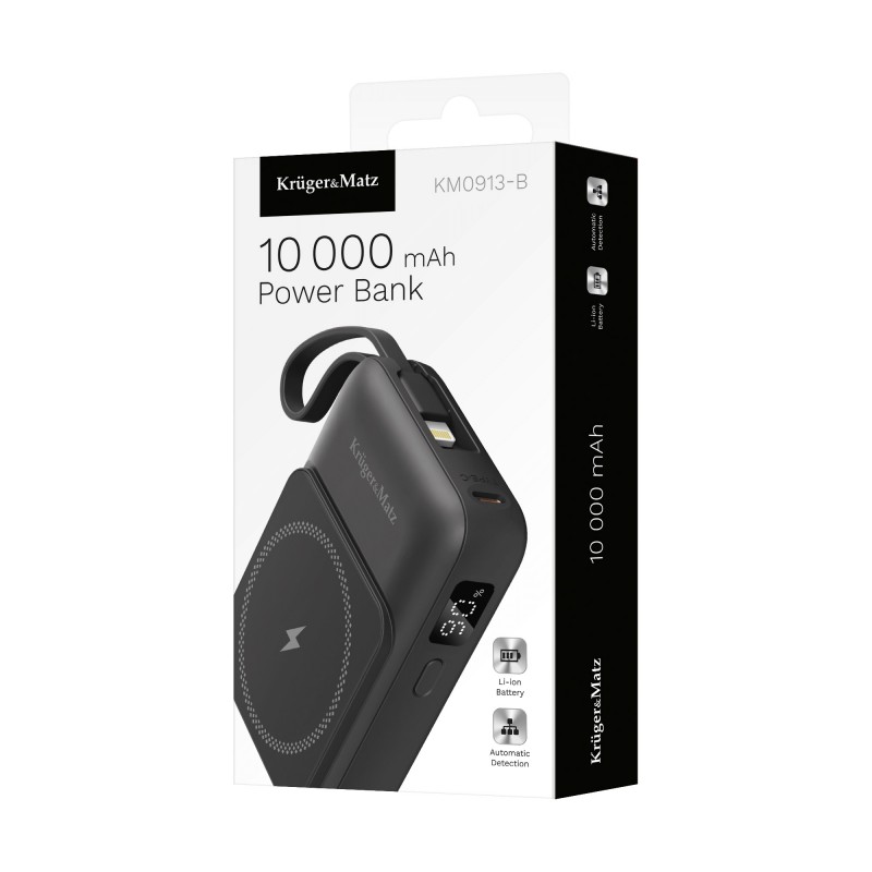 Powerbank 10000mAh wireless με USB/USB-C/Lightning Mag Safe Kruger&Matz μαύρο