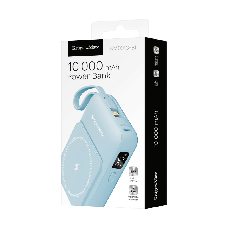 Powerbank 10000mAh wireless με USB/USB-C/Lightning Mag Safe Kruger&Matz γαλάζιο